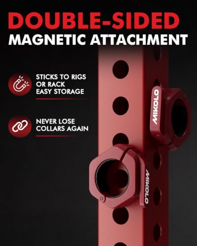 Mikolo Red 2-Inch Magnetic Olympic Barbell Clamps with Anti-Slip TPR for Gym & Home Use