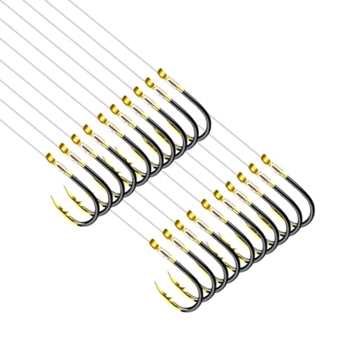 Dyxssm Small Snelled Fishing Hooks with Nylon Leader Line - Black Gold, 8#, Pack of 20