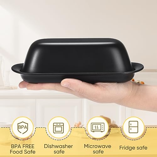 Airtight Butter Dish with Lid - Plastic Butter Keeper Tray - Black-01