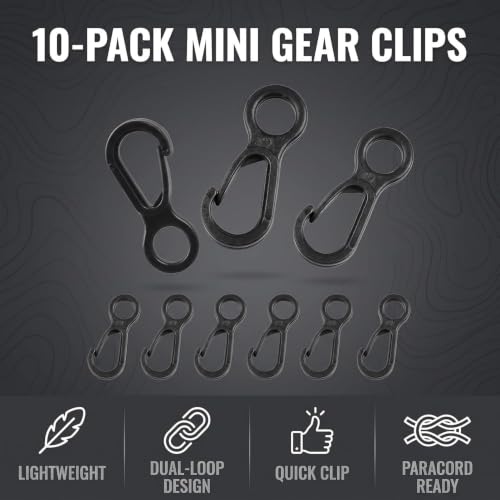 10-Pack Black Plastic Carabiner Clips - Versatile Camping Hooks