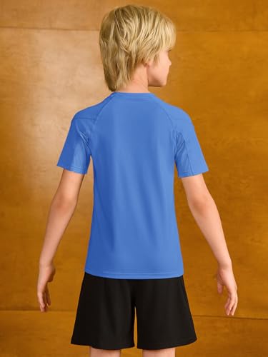 Boys Compression Shirt - Short Sleeve Quick Dry Base Layer, Blue, 9-10 Years