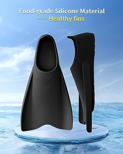 WSTOO Silicone Swim Fins for Adults & Youth Black 10.43-11.02" - Training Flippers for Swimming & Snorkeling