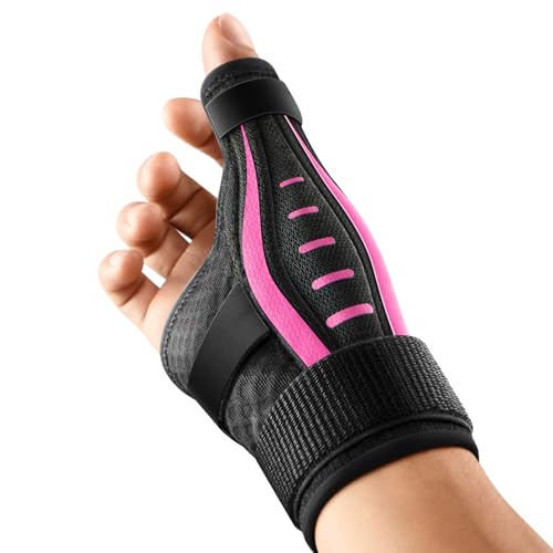 Fulday Thumb Brace Right/Left Hand Spica Splint - Thumb CMC De Quervains Support (Pink/Black, One Size Fits Both Hands, M)