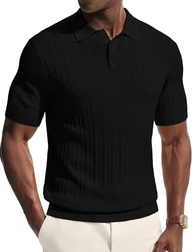 Men's Short Sleeve Knit Polo Shirt - Lightweight Casual Golf & Beach Top