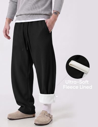 Men's Corduroy Fleece-Lined Baggy Sweatpants - Black, Medium