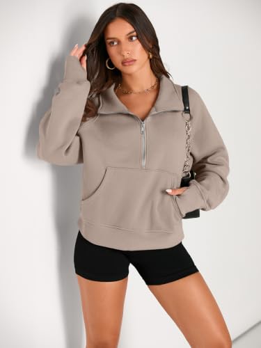 Half Zip Fleece Pullover Sweatshirt - Medium Coffeegrey