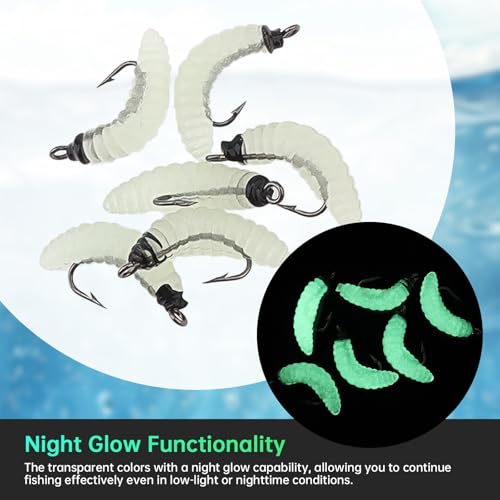 30pcs Soft Maggot Fishing Lures with Hooks - Realistic Silicone Bread Worms