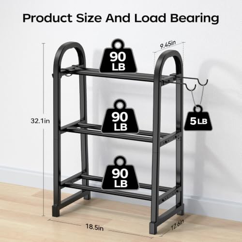 3 Tier Dumbbell Rack - Heavy Duty Storage & Organizer Shelf - Matte Black / 18.5'' Length