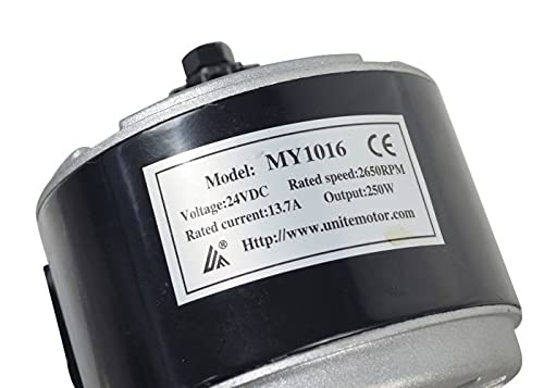 AlveyTech 24 Volt 250 Watt Electric MY1016 DC Motor - 24V 250W 2600-2850 RPM with 11-Tooth #25 Chain Gear Sprocket, Brushed Brush-Type, Battery Power, use on Many Razor Scooter Dirt Mini Bike Go-Kart