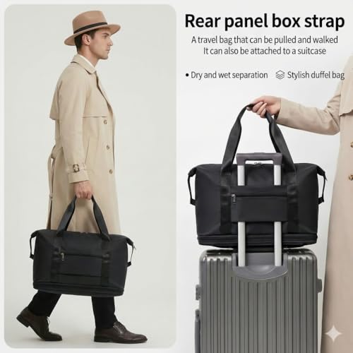 360° Spinner Wheel Duffel Bag - 3-in-1 Expandable Tote - Black