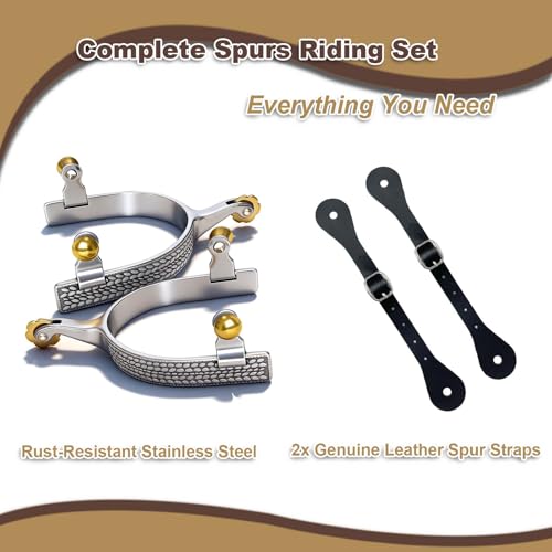 Professional Horse Spurs with Leather Straps - Safe Roller Control for Equestrian Training