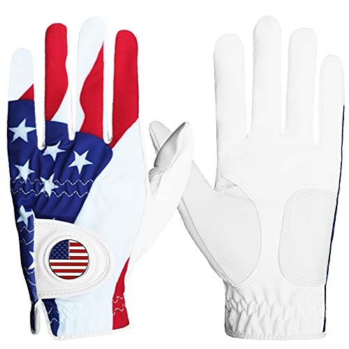 Golf Gloves with Ball Marker - USA Flag - Large Size