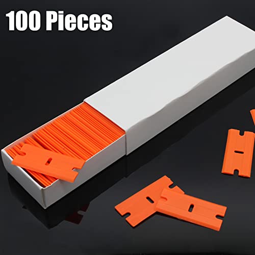 100pcs Plastic Razor Blades, Double Edged Plastic Scraper Blades Replacement for Plastic Razor Scraper Tool for Decals, Adhesive Labels, Stickers Removing Cleaning