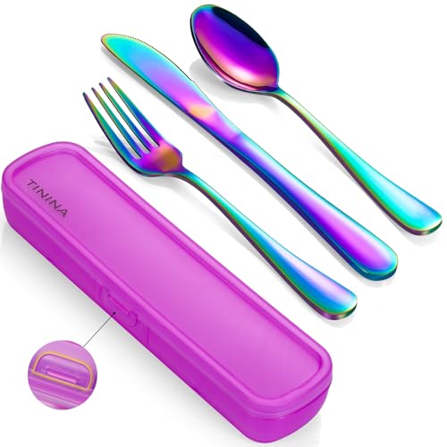 4-Piece Stainless Steel Travel Utensil Set with Case - Rainbow