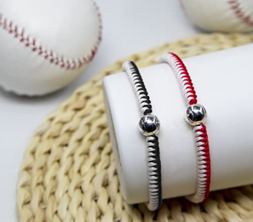 Baseball Bracelets - Adjustable Handmade Braided Wristbands, Red & Black 2PCS