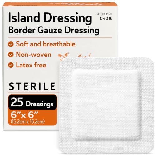 TenderGentle 6x6 Bordered Gauze Island Dressing - 25 Large Adhesive Wound Bandages