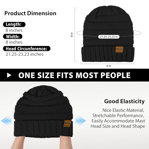 Women's Winter Beanie Hat Slouchy Cable Knit Thick Cold Weather 1 Pack - Black