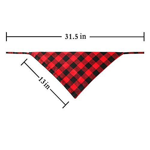 2 Pack Buffalo Plaid Dog Bandanas - Red Checkered Cotton Bib - Large