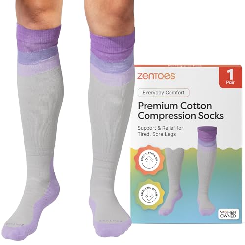 ZenToes Wide Width Compression Socks for Women & Men - Knee High with Targeted Cushioning, Lilac