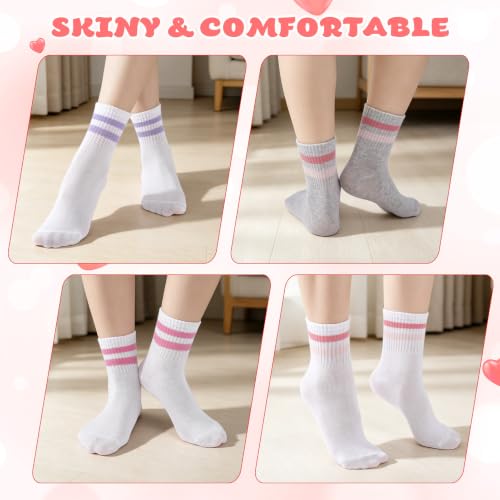 Girls' Hearts Striped Cotton Socks - 4 Pairs, Pink/Red/Purple, 6-9 Years