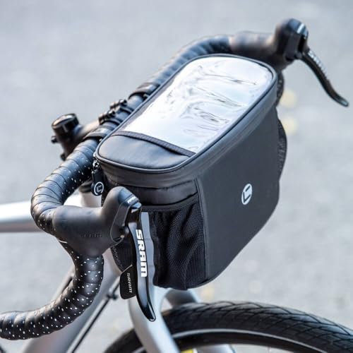 Insulated Bicycle Handlebar Bag with Phone Touchscreen - Black