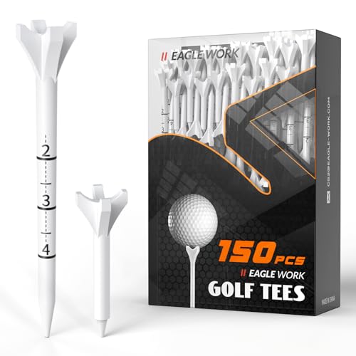 Plastic Golf Tees - 150 Pack with 3-1/4" & 1-1/2" Sizes - White