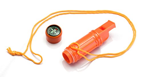 5-in-1 Survival Whistle with Compass, Fire Starter & Mirror - Orange - 1 Piece