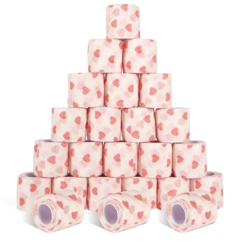 Self Adhesive Bandage Wrap 2 Inch x 5 Yards - 24 Pack, White Heart, Elastic, Sports & Pet First Aid