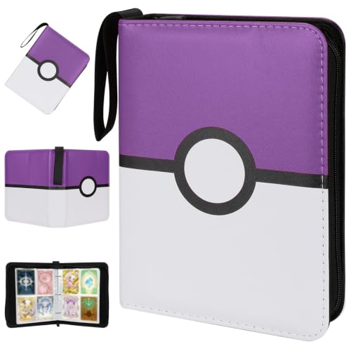 Liuzouwin Purple Trading Card Album with Zipper & 50 Removable Sleeves, Holds 400 Cards