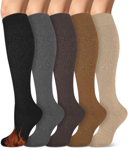 CTHH Warm Knee High Socks Women Thermal Cotton Long Boot Socks, One Size (Black/Brown/Beige)