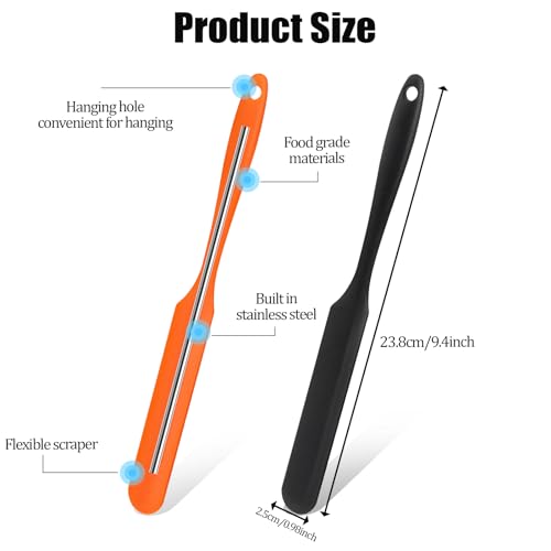 3pc Silicone Jar Spatula Set - Heat Resistant Kitchen Scrapers - Black, Red, Orange