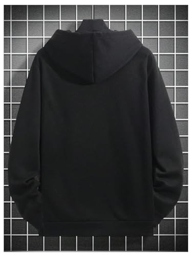 SOLY HUX Men's Graphic Print Hoodies Drawstring Drop Shoulder Black Small