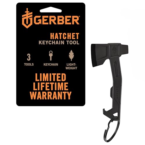 Gerber Black Hatchet Keychain 3-in-1 Multitool with Bottle Opener & Flathead Driver