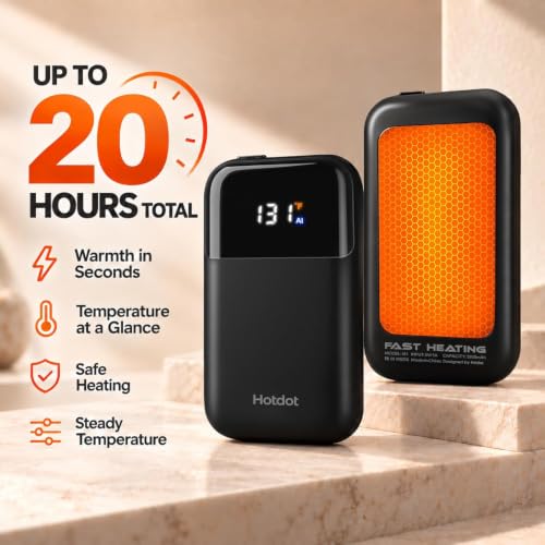 Hotdot Rechargeable Hand Warmer 2-Pack with LED Display, 4 Heat Levels