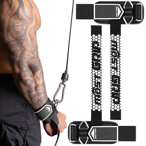 Weightlifting Wrist Straps with D Rings - Black-White, M (6.3-8.3 Inch)