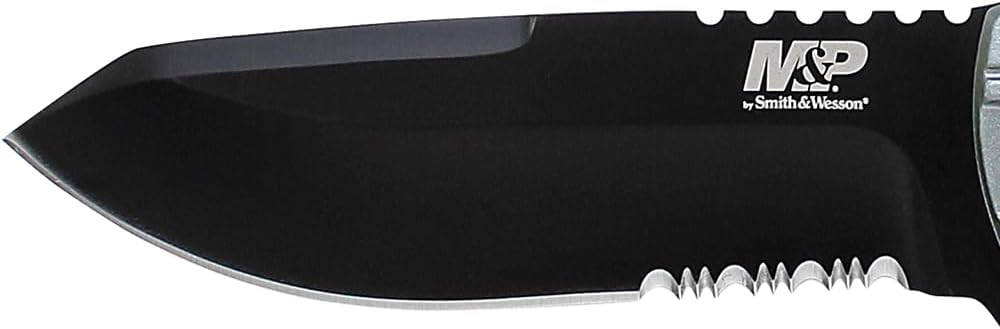 Smith & Wesson M&P Fixed Blade Knife - 8.7in Full Tang with 4.1in Serrated Clip Point Blade, Black Aluminum Handle