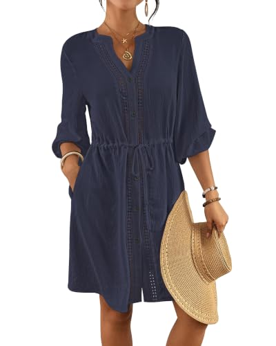 X-Large Navy Blue Swimsuit Coverup for Women V Neck Bathing Suit Beach Dress