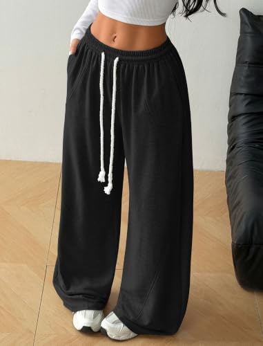 ZAFUL Womens Wide Leg Black Sweatpants Medium with Pockets - Vintage Lounge Pants