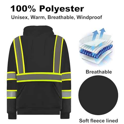 High Visibility safety hoodie ANSI Class 3 Fleece Lining Sweatshirts with Pockets, Hi-vis Pullover Hoodies for Men