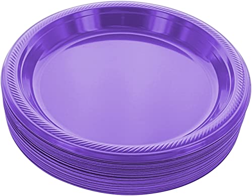 Purple Disposable Plastic Dinner Plates 10.4 Inches Pack of 50 - Strong & Sturdy Partyware