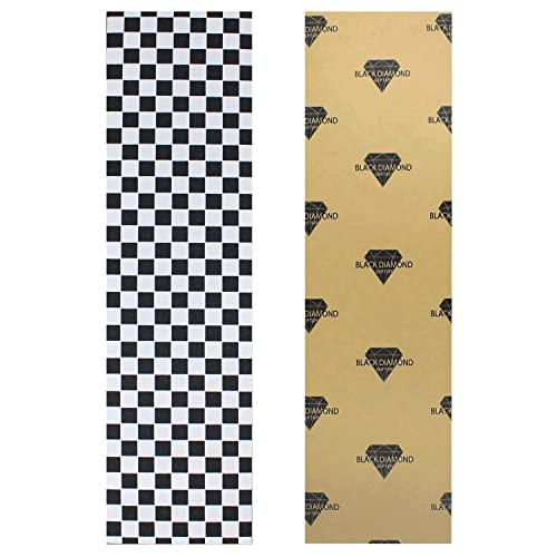 Black Diamond Skateboard Grip Tape - White Checkers, 9x33 Inch Heavy Duty Non-Slip Sheet