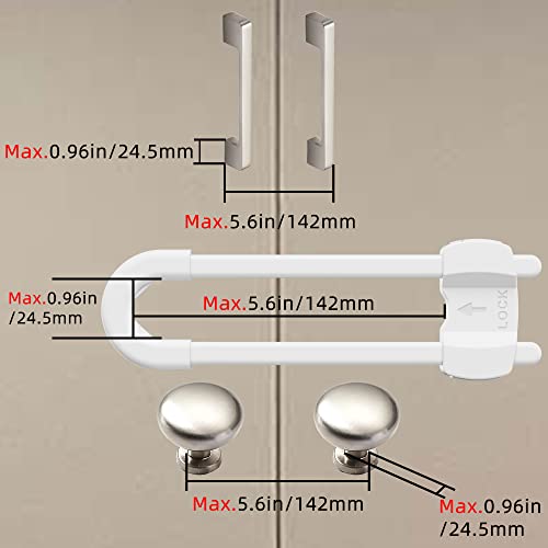 (10 pack white) 4 button Cabinet Locks, U-Shaped Proofing Drawers Safety Child Locks Adjustable, for Wardrobe,Kitchen,Bathroom,Drawer,Fridge,Cupboard Doors Knobs & Handles
