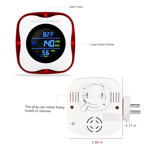 Plug in Gas & Carbon Monoxide Detector,4-in-1 Natural Gas Leak Detector,Carbon Monoxide Alarm,¡ÆF&Humidity,Combination CO & Propane Detector for Home,RV