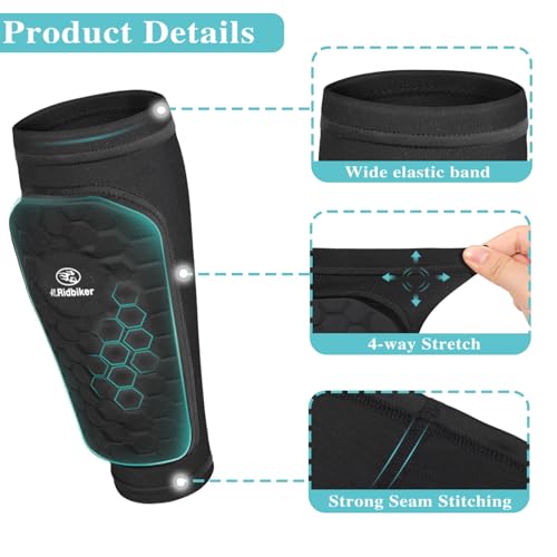 RIDBIKER Kids & Adults Soccer Shin Guards Black Medium Impact Protection