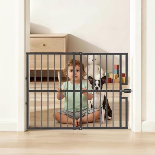 10-Second Easy Install Metal Dog Gate for Pets or Kids,Adjustable 29'' to 43'' Wide Pressure Mounted Baby Gate for Doorways Stairs,24''Tall No Drilling Expandable Portable Safety Gate for Indoor
