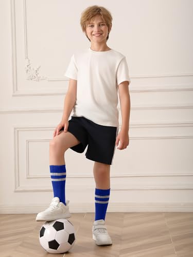 Boys Athletic Soccer Socks - Striped Knee High Sports Tube Socks, 3 Pairs