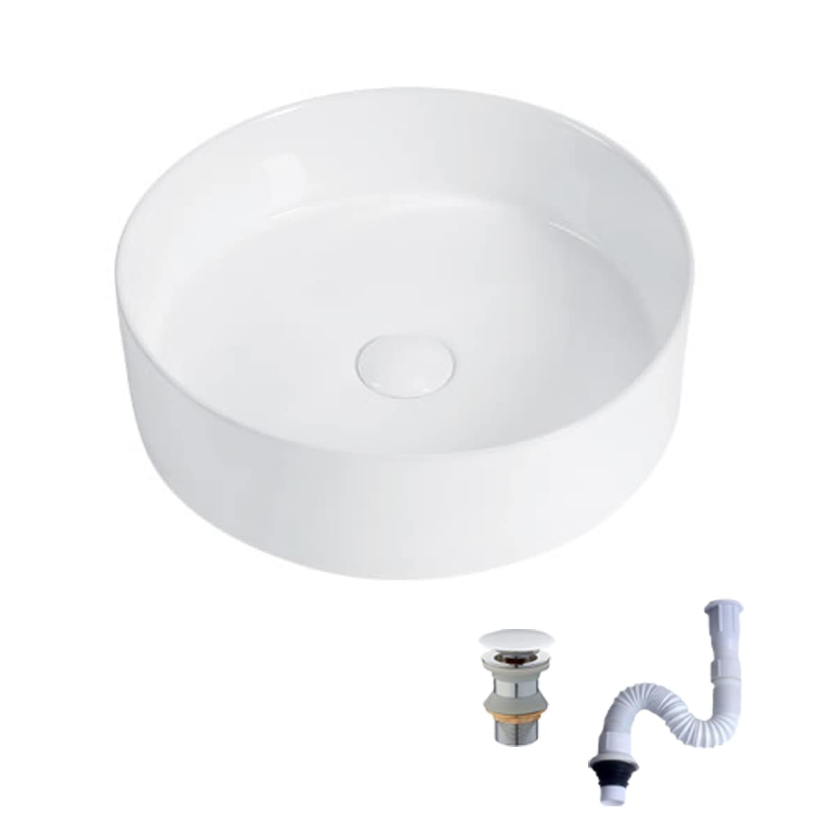 KINGWONG 14 Inch Small Vessel Sink for Bathroom - Round Countertop Modern Above Counter White Ceramic Porcelain Vanity Sink Basin for Cabinet 14 x 14