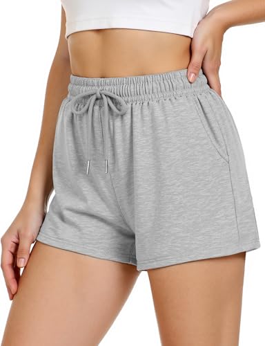 Cute Cotton Fleece Sweat Shorts with Pockets - Grey Medium