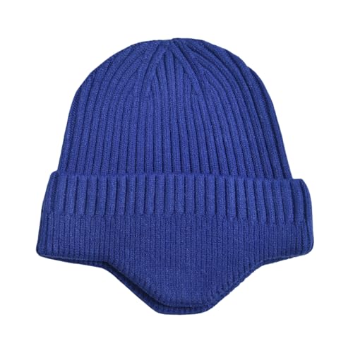 LLmoway Royal Blue Knit Beanie with Earflaps - Warm Winter Hat for Men Women Youth