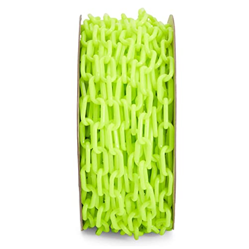 Stockroom Plus Glow in The Dark Plastic Chain - 100 Ft Roll, 1.5-Inch Links, Neon Yellow - Weather-Resistant Neon Barrier Chain for Crowd Control & Parking Barrier